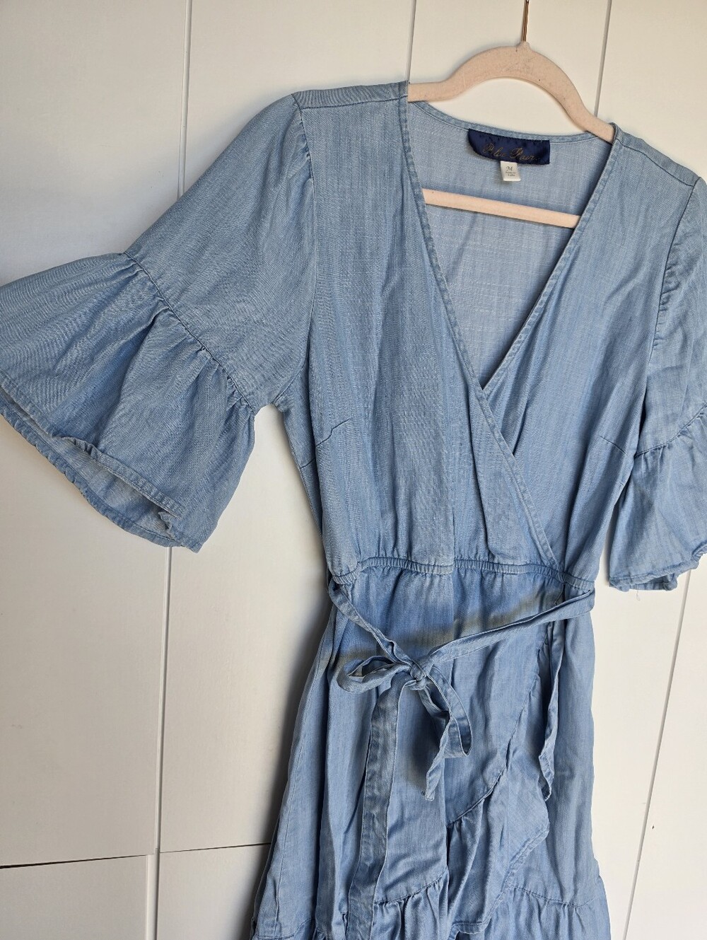 Francesca’s Blue Rain Ruffle Sleeve Dress SZ M